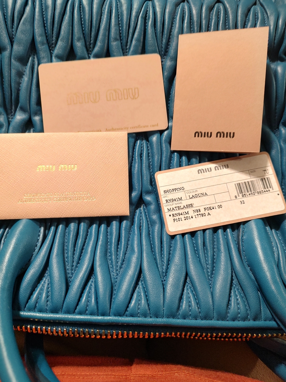 New Miu Miu Teal Blue Matelassé Leather Shoulder Bag - Picture 13 of 14
